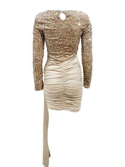 ABITO ELEGANTE DORATO CON PAILLETTES E DRAPPEGGIO