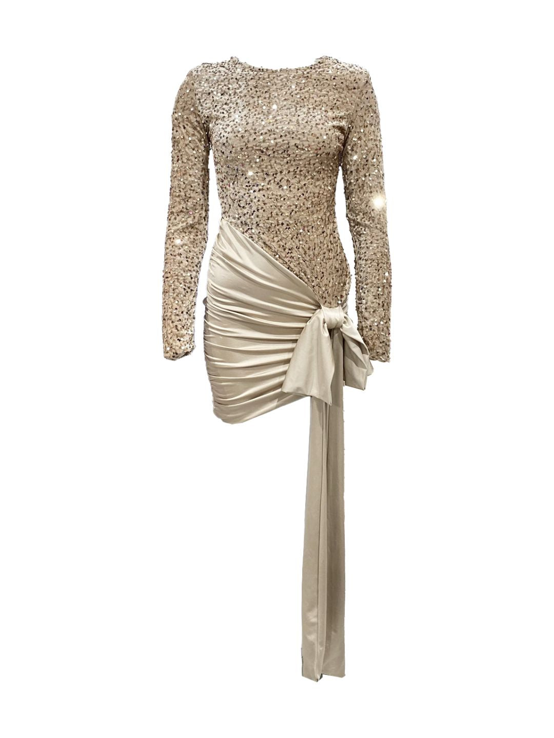 ABITO ELEGANTE DORATO CON PAILLETTES E DRAPPEGGIO