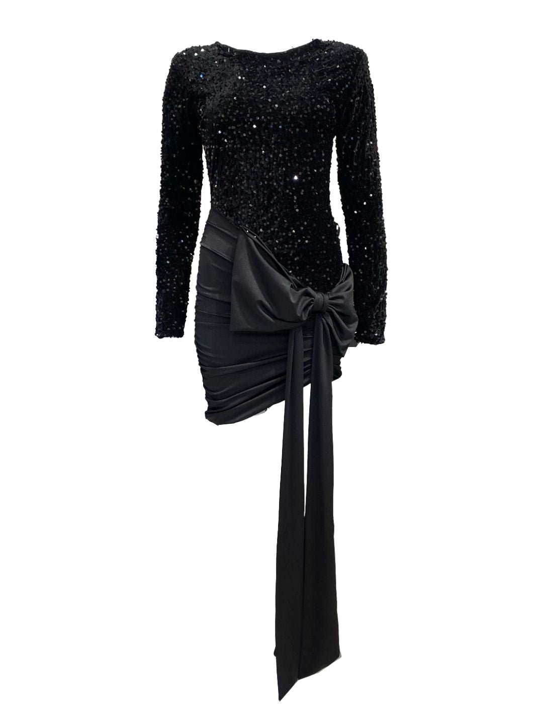 ABITO ELEGANTE NERO CON PAILLETTES E DRAPPEGGIO