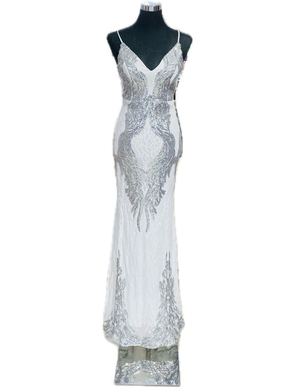 ABITO ELEGANTE PAILETTES BIANCO E ARGENTO 18800