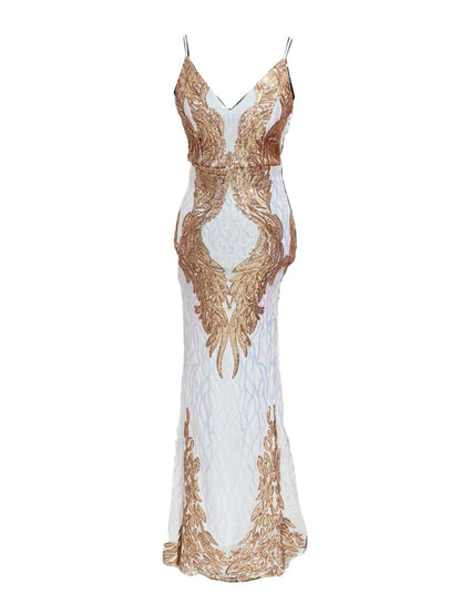 ABITO ELEGANTE PAILETTES BIANCO E ORO ROSA 18800