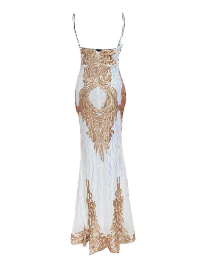 ABITO ELEGANTE PAILETTES BIANCO E ORO ROSA 18800