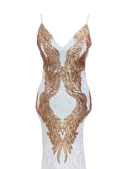 ABITO ELEGANTE PAILETTES BIANCO E ORO ROSA 18800