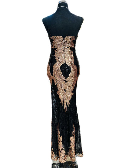 ABITO ELEGANTE PAILETTES NERO E ORO ROSA 18800