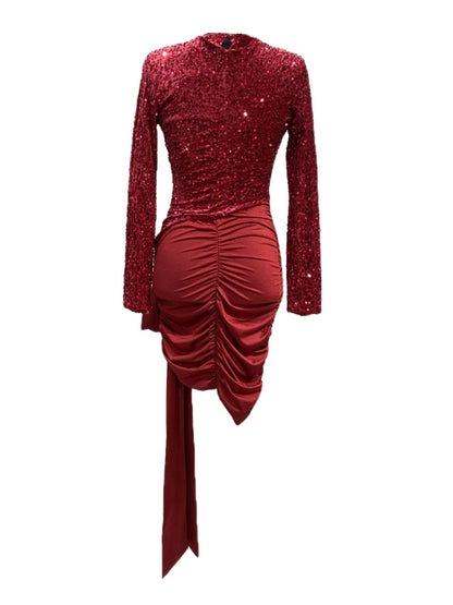 ABITO ELEGANTE ROSSO CON PAILLETTES E DRAPPEGGIO