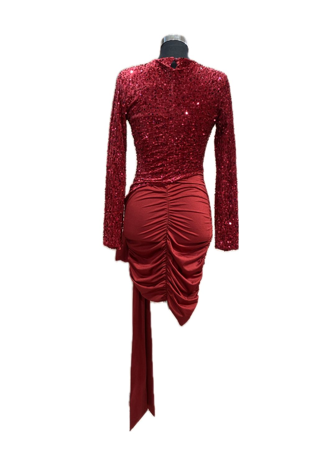 ABITO ELEGANTE ROSSO CON PAILLETTES E DRAPPEGGIO