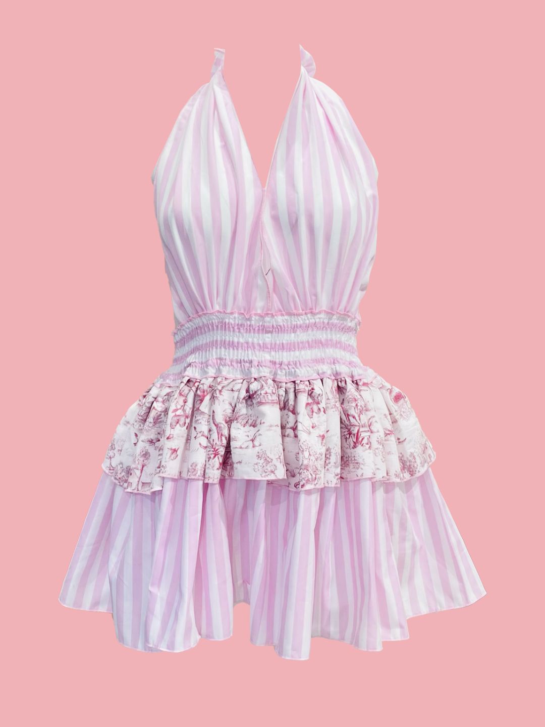 ABITO IBIZA A BALZE Righe rosa e toile de Jouy Ribes of LOVE