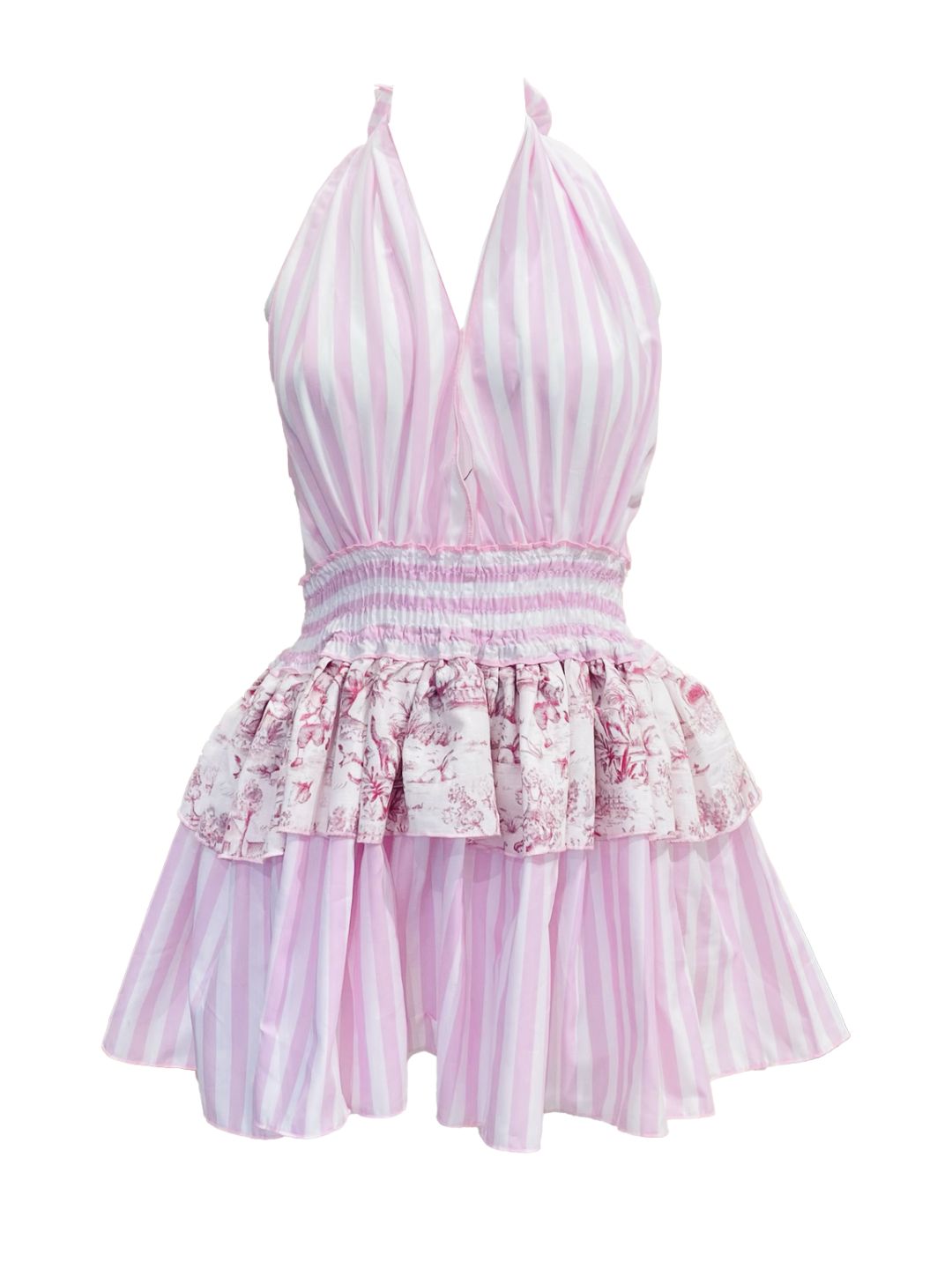 ABITO IBIZA A BALZE Righe rosa e toile de Jouy Ribes of LOVE