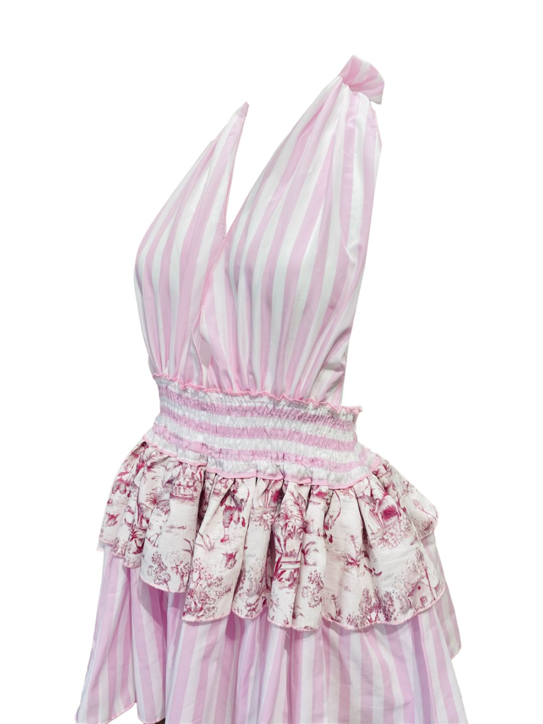 ABITO IBIZA A BALZE Righe rosa e toile de Jouy Ribes of LOVE