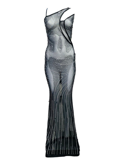 ABITO LUNGO TRASPARENTE CON STRASS 7900180