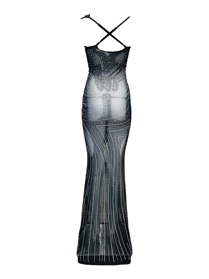 ABITO LUNGO TRASPARENTE CON STRASS 7900180