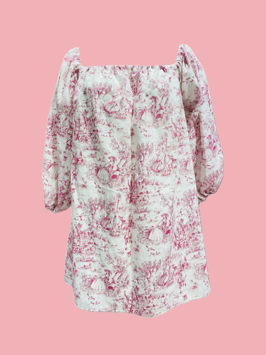 PUFFY DRESS Pink toile de jouy Ribes of LOVE