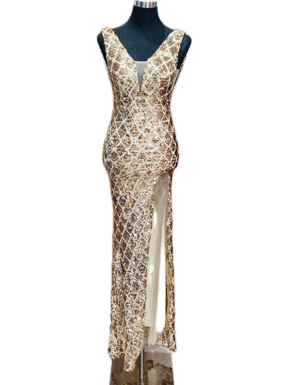 ABITO SIRENA ELEGANTE PAILETTES ORO ROSA 19757
