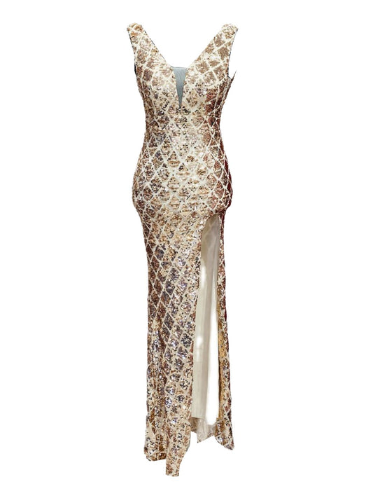 ABITO SIRENA ELEGANTE PAILETTES ORO ROSA 19757