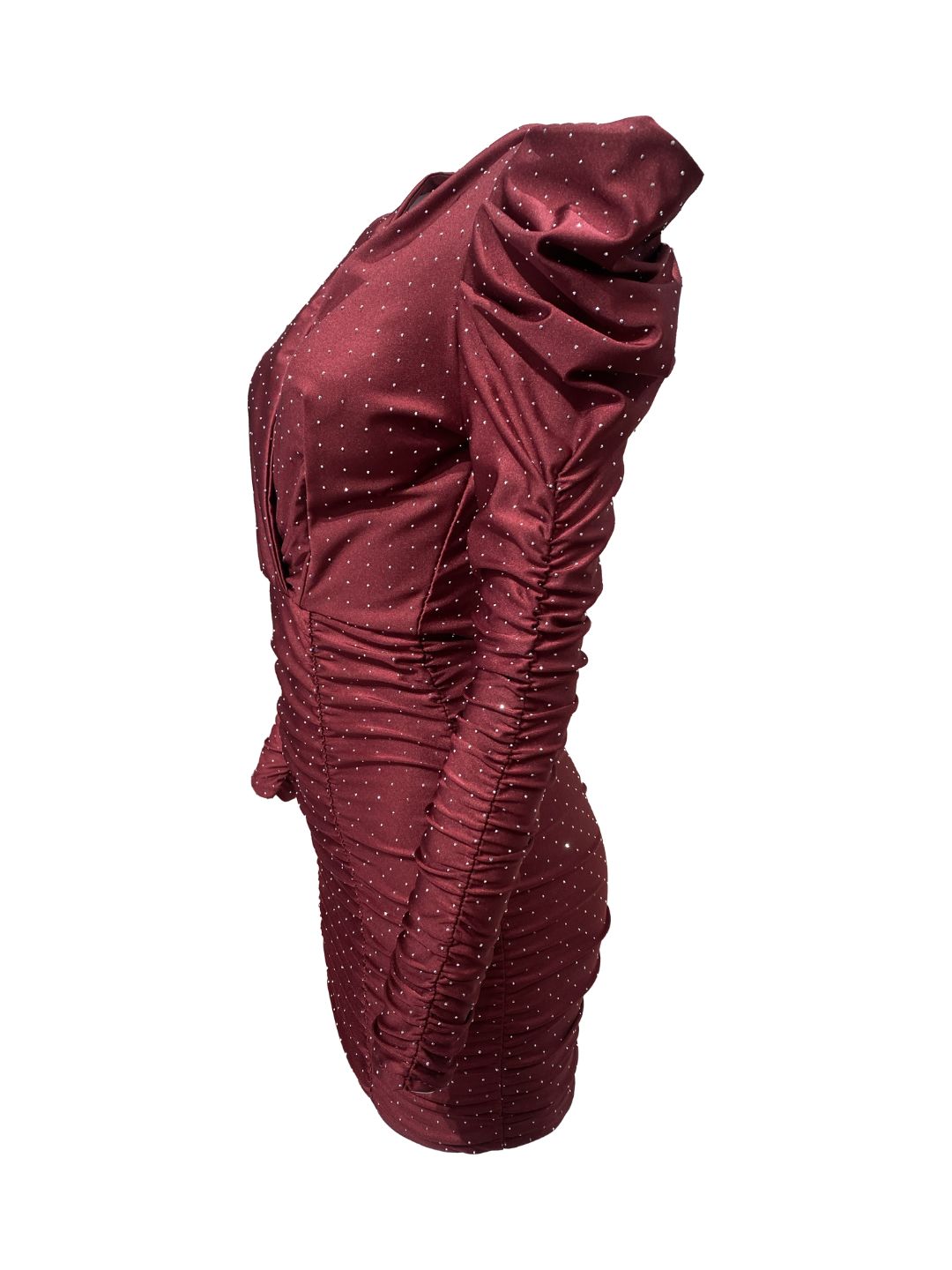Abito Aderente Bordeaux Increspato con Strass 14288