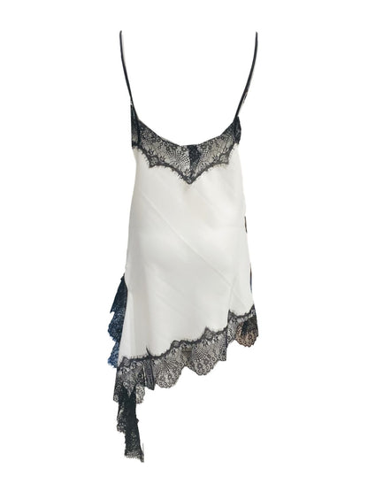 Abito Asimmetrico Satinato con Pizzo Bianco 315