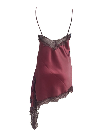 Abito Asimmetrico Satinato con Pizzo Bordeaux 315