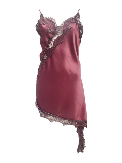 Abito Asimmetrico Satinato con Pizzo Bordeaux 315