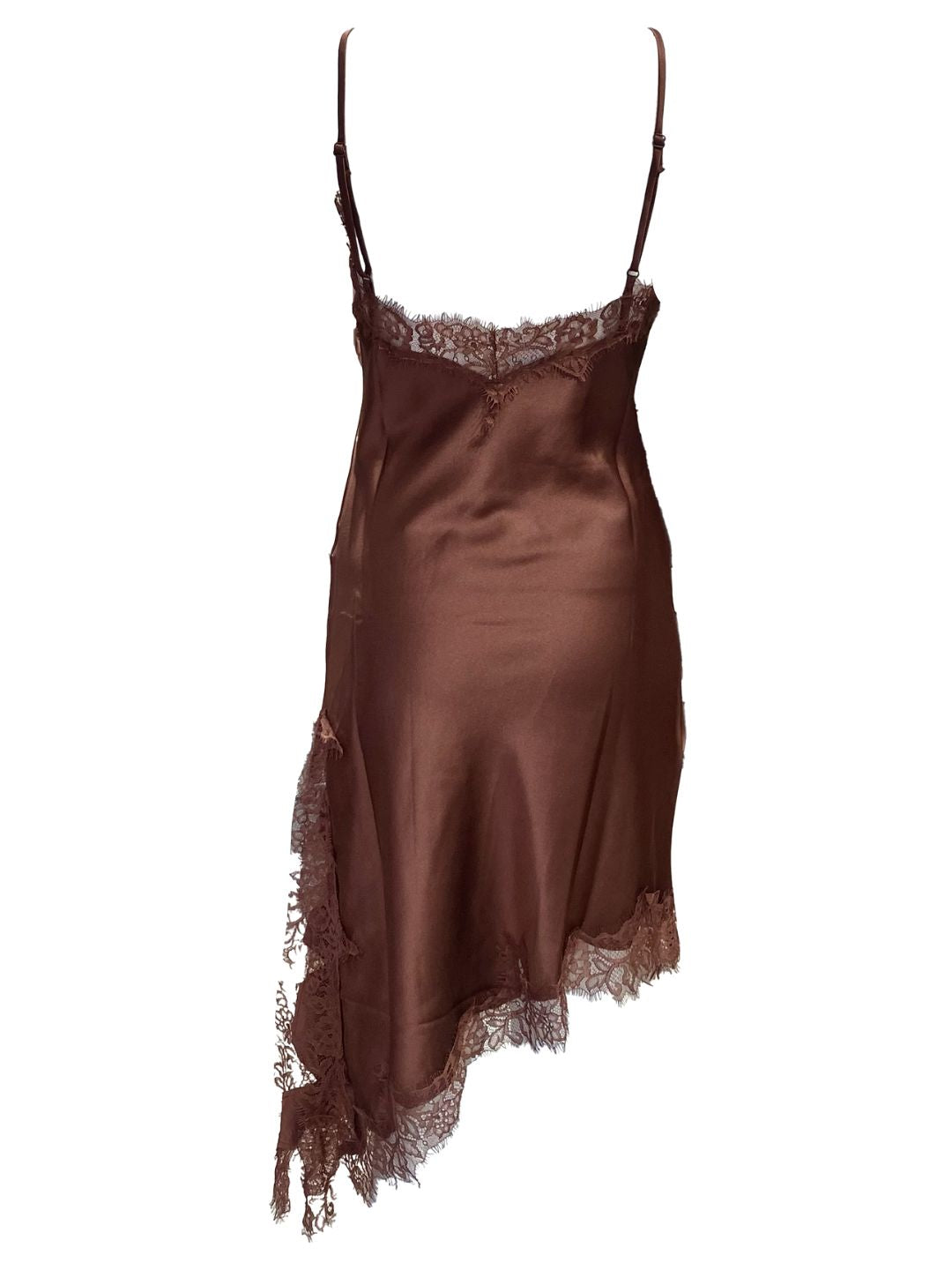 Abito Asimmetrico Satinato con Pizzo Cioccolato 315