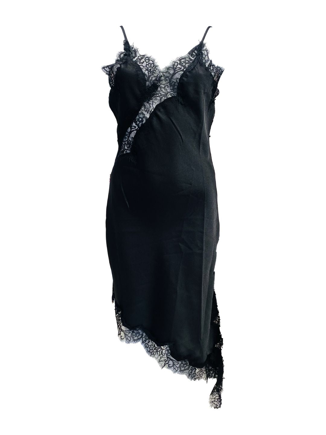 Abito Asimmetrico Satinato con Pizzo Nero 315