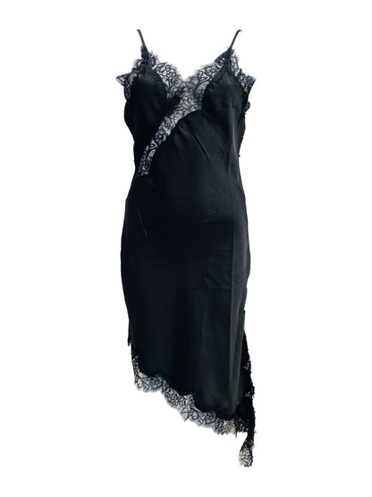 Abito Asimmetrico Satinato con Pizzo Nero 315