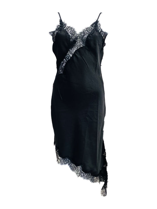Abito Asimmetrico Satinato con Pizzo Nero 315