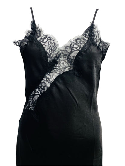 Abito Asimmetrico Satinato con Pizzo Nero 315