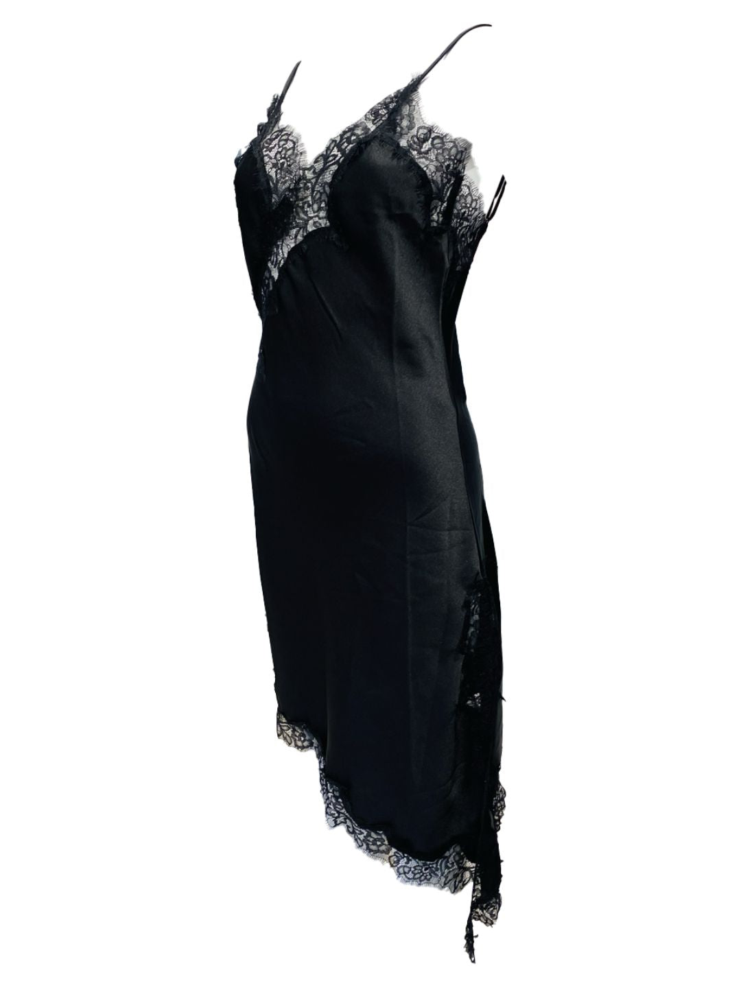 Abito Asimmetrico Satinato con Pizzo Nero 315