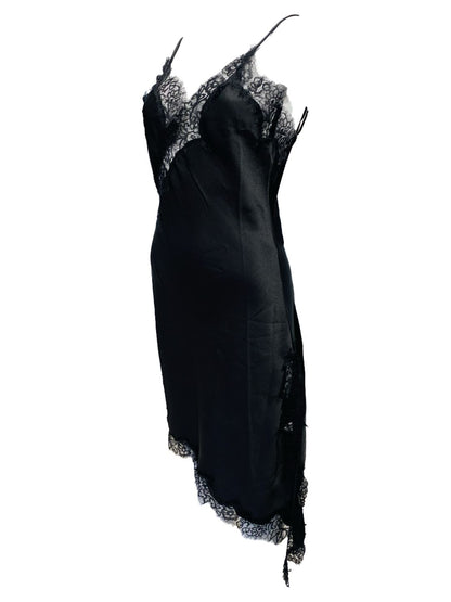 Abito Asimmetrico Satinato con Pizzo Nero 315