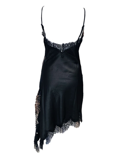 Abito Asimmetrico Satinato con Pizzo Nero 315