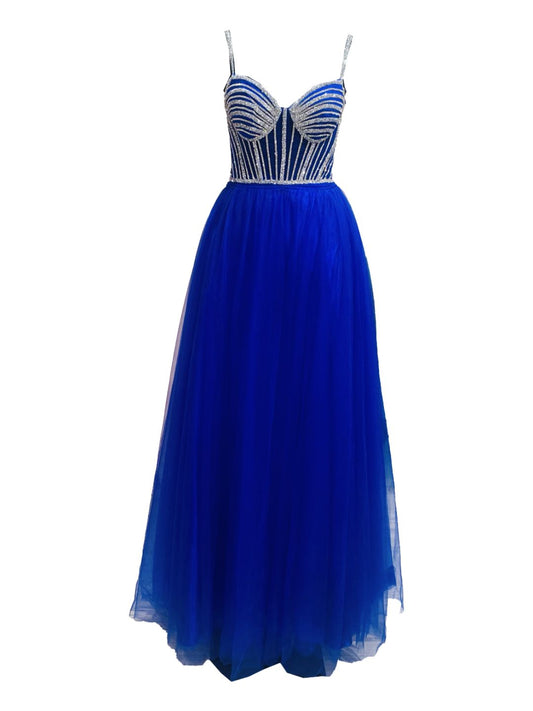 Abito Cerimonia convertibile inTulle Blu Cobalto 6619S