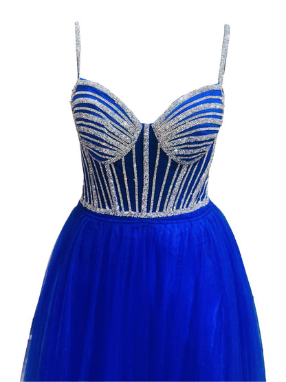 Abito Cerimonia convertibile inTulle Blu Cobalto 6619S