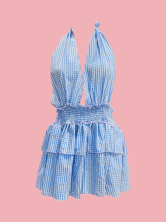 Ribes of Love Pink Vichy Frilled Ibiza Dress