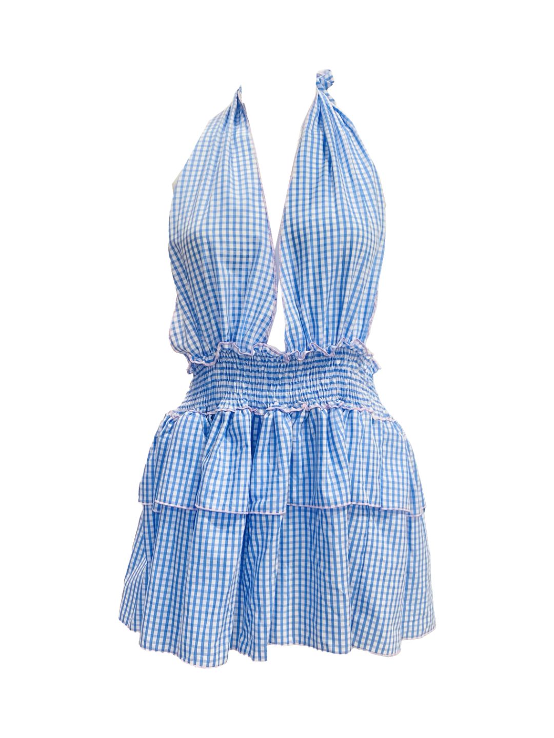 Abito Ibiza a Balze Vichy Blu Ribes of LOVE