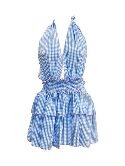 Abito Ibiza a Balze Vichy Blu Ribes of LOVE