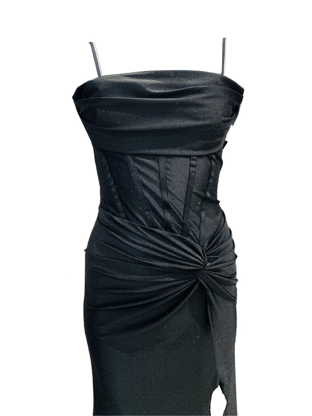 Abito Lungo Aderente Nero Con Micro Strass 130902