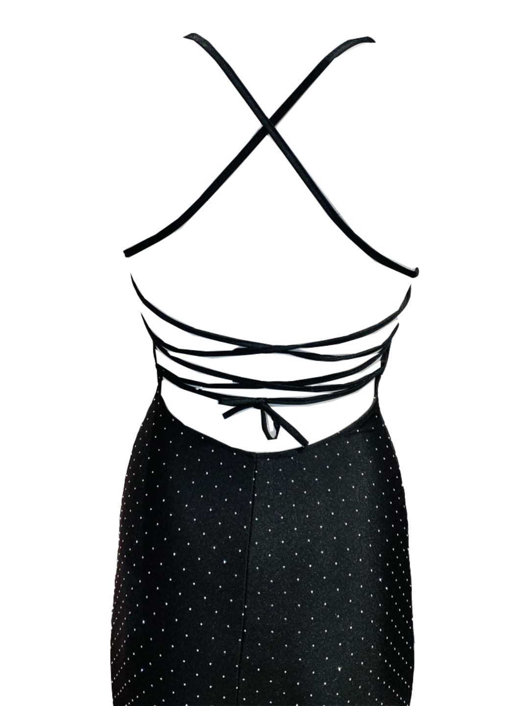 Abito Lungo Aderente Nero Con Micro Strass Argento 129431