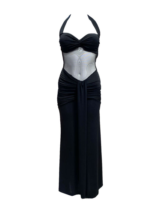 Abito Lungo Nero con Spacco 11796