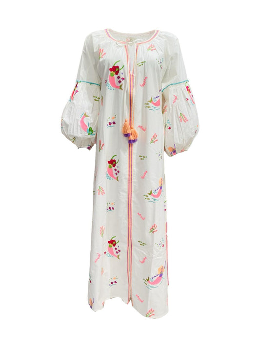 Abito Lungo Ricamato in Cotone Boho-Chic Mod.1