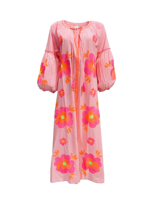 Abito Lungo Ricamato in Cotone Boho-Chic Mod.2