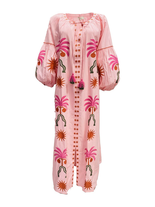 Abito Lungo Ricamato in Cotone Boho-Chic Mod.6