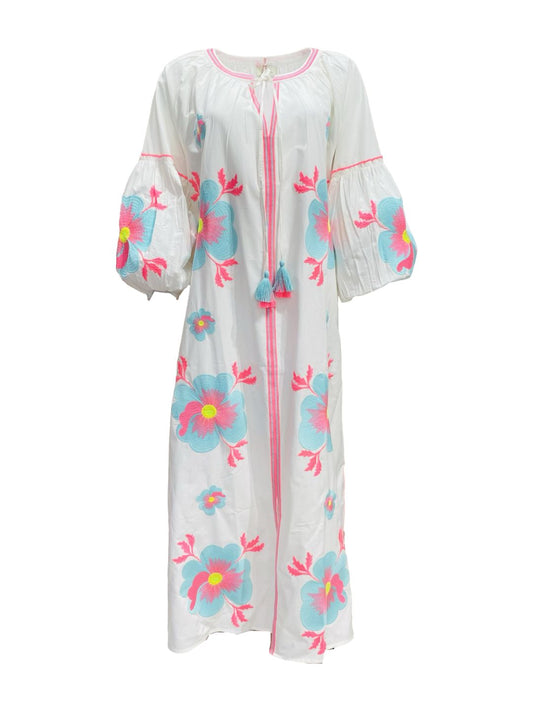 Abito Lungo Ricamato in Cotone Boho-Chic Mod.7