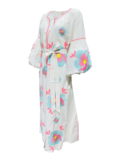 Abito Lungo Ricamato in Cotone Boho-Chic Mod.7