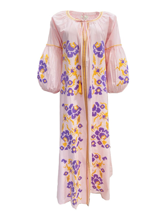 Abito Lungo Ricamato in Cotone Boho-Chic Mod.8