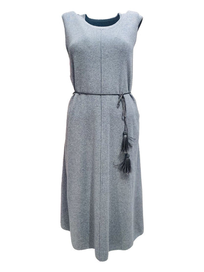 Abito Trapezio in Maglia Smanicato Grigio