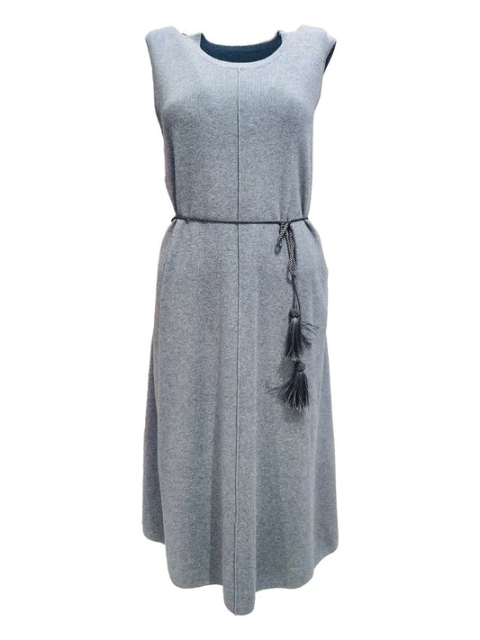 Abito Trapezio in Maglia Smanicato Grigio