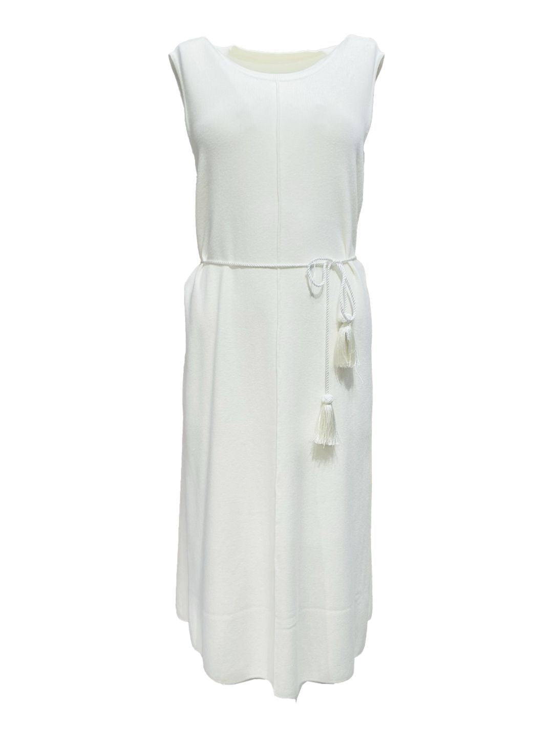 Abito Trapezio in Maglia Smanicato Panna