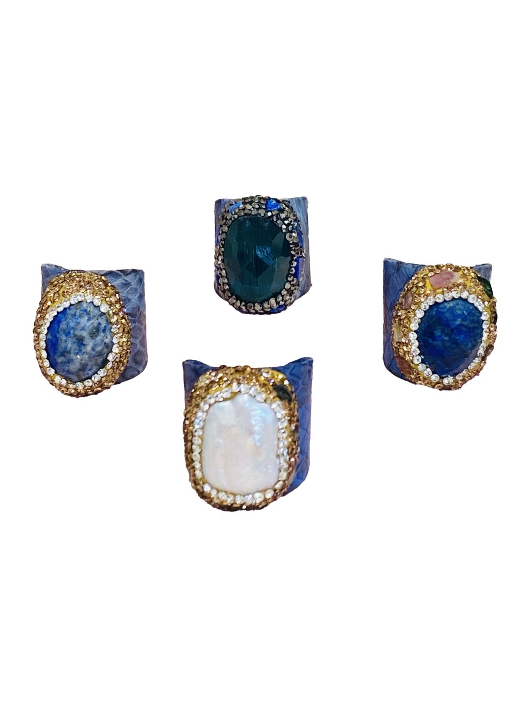 Anelli stampa pitone in pelle Blu