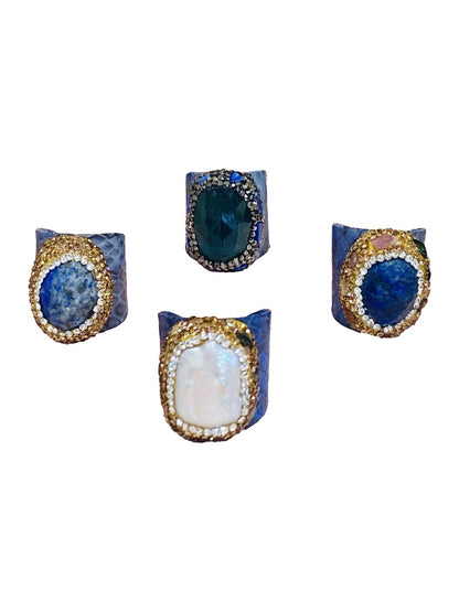 Anelli stampa pitone in pelle Blu