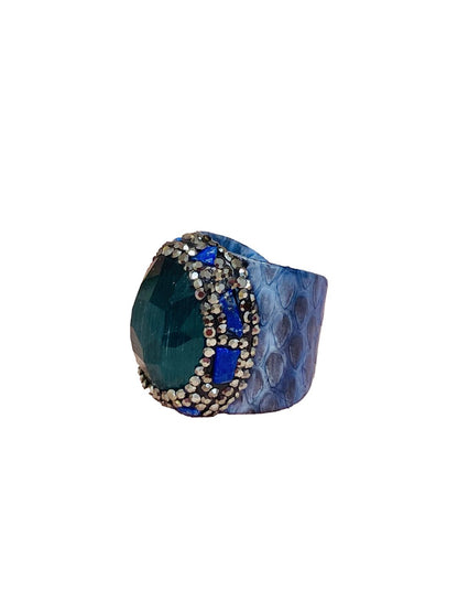 Anelli stampa pitone in pelle Blu